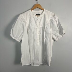 J. Crew white Puff-sleeve cotton poplin popover top new size xxl